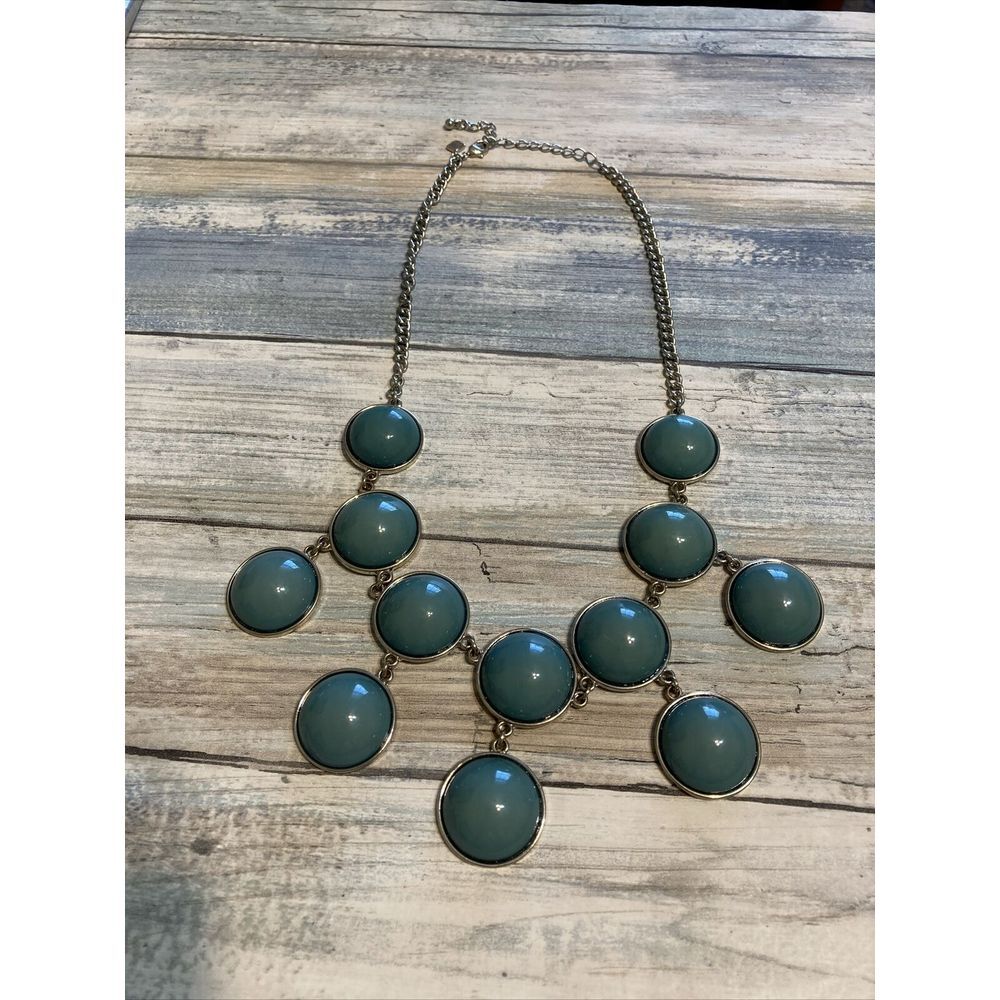 Banana Republic BR Necklace Statement Gold Tone Green Teal 18"‎